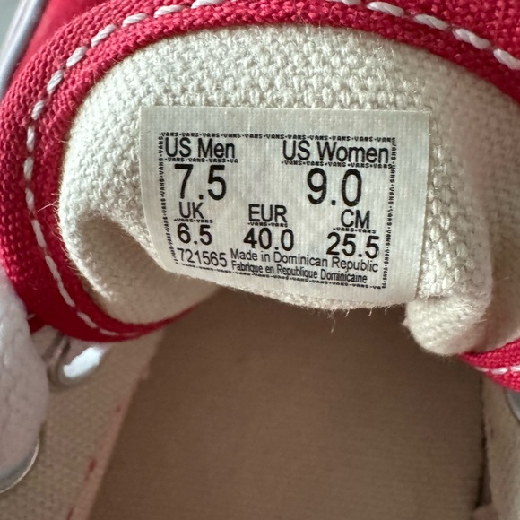 VANS Authentic Red Canvas Low Top Sneakers - Picture 6 of 8